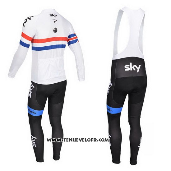 2013 Maillot Ciclismo Sky Champion Regno Unito Blanc Manches Longues et Cuissard